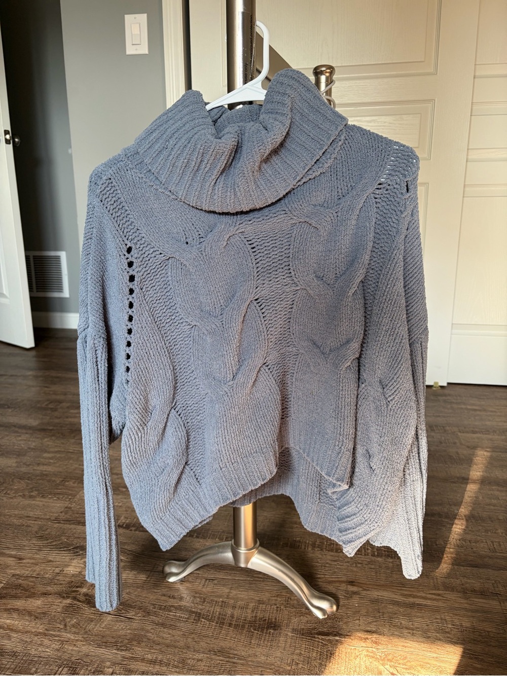 moon & madison Cable-Knit Turtleneck Sweater - Light Gray Blue